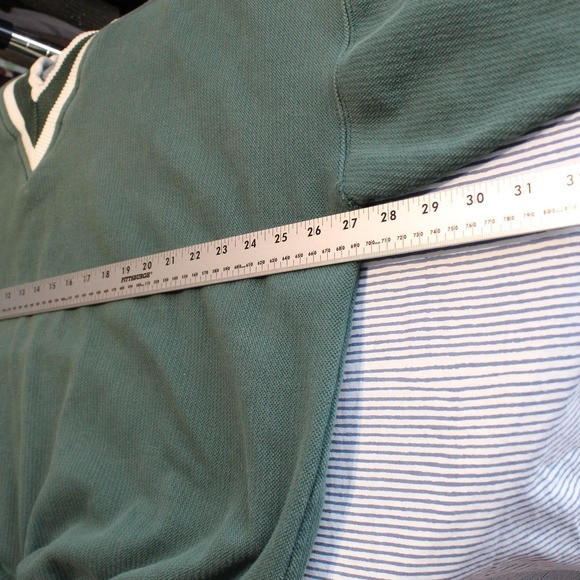 Vintage 90s Pluma XXL Green White Striped V-Neck Heavyweight Pique Sweatshirt - Picture 8 of 10